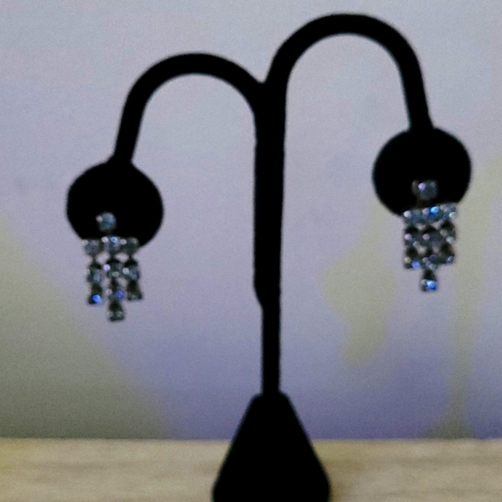Vintage Blue Rhinestone Stud Dangling Earrings, S… - image 1
